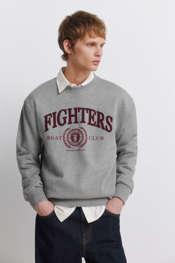Springfield Cuello redondo ajustado sudadera con parches gris