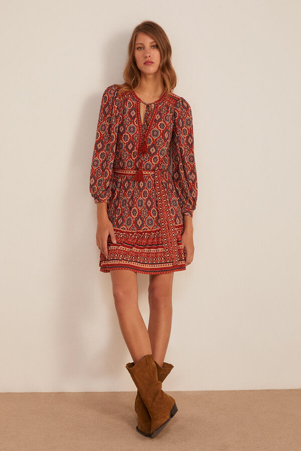 Springfield Vestido Estampado Cenefas &Eacute;tnicas naranja