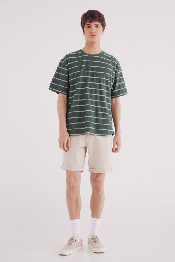 Springfield Playera algodón slub rayas verde