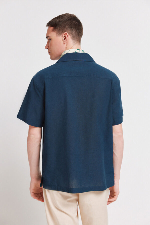 Springfield Camisa manga corta de lino azul