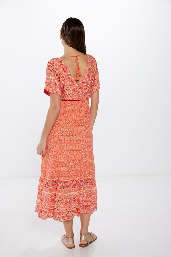 Springfield Vestido midi escote cruce estampado naranja