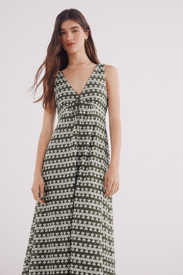 Springfield Vestido midi estructura bicolor verde