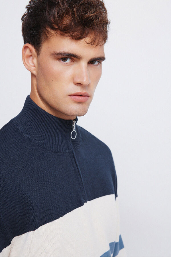 Springfield Suéter cierre bloque color marino
