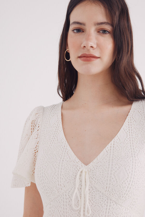 Springfield Vestido midi crochet manga capa café