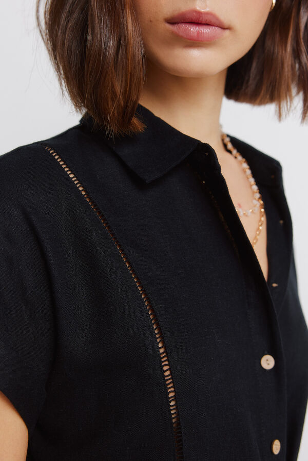 Springfield Vestido camisero de lino negro