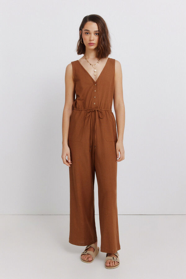 Springfield Jumpsuit sin mangas estampado de lino caf&eacute;