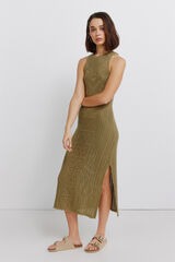 Springfield Vestido midi de punto calado kaki