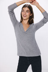 Springfield Playera escote pico frunces gris