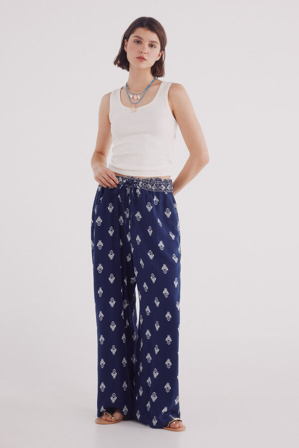 Springfield Pantalón fluido estampado azulado
