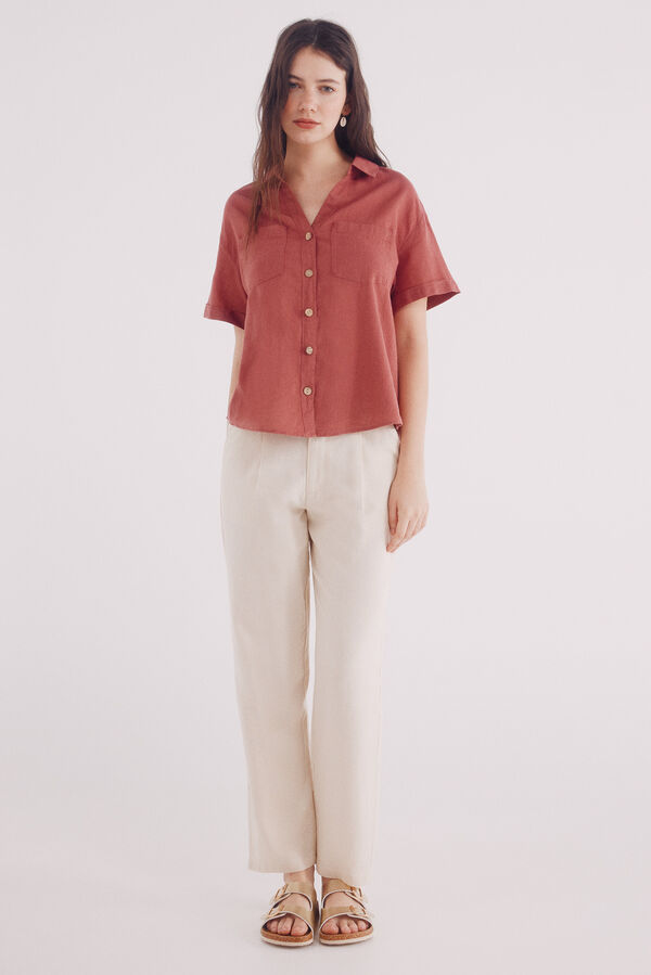 Springfield Camisa manga corta algodón lino morado/lila