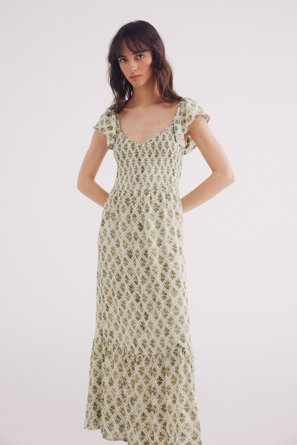 Springfield Vestido midi estampado geométrico verde