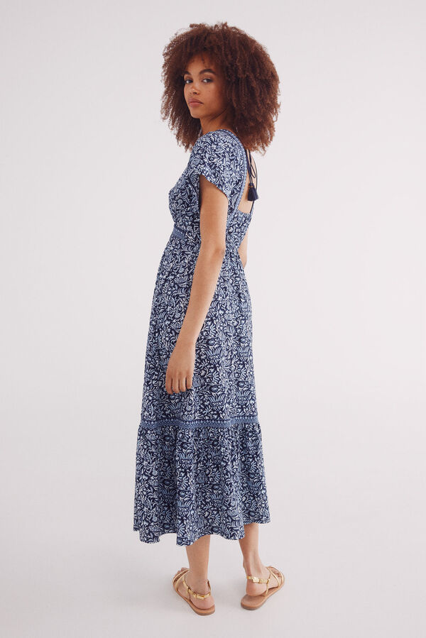 Springfield Vestido midi estampado cenefas y flores azulado
