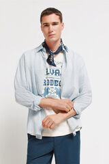 Springfield Camisa fil a fil de lino y viscosa azul