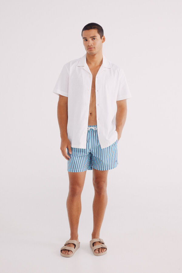 Springfield Bañador seersucker estampado rayas azul