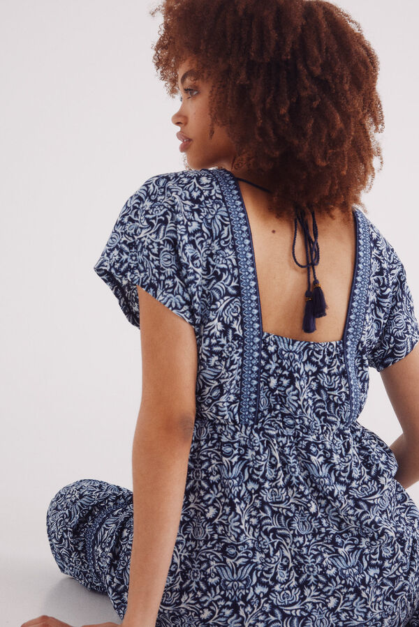 Springfield Vestido midi estampado cenefas y flores azulado