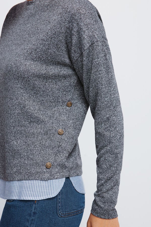 Springfield Playera combinada con botones laterales gris