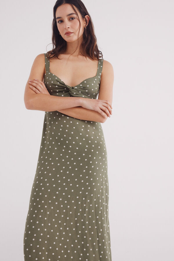 Springfield Vestido midi tirantes estampado verde
