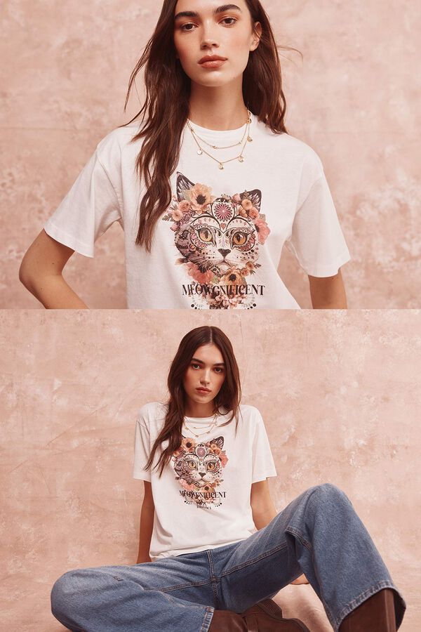 Springfield Playera "Meowgnifient" estampado