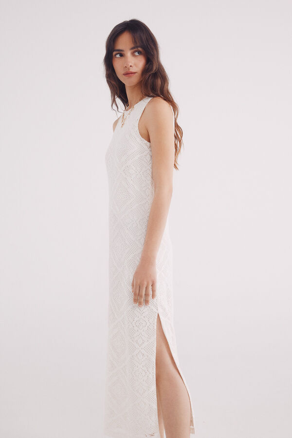 Springfield Vestido midi estructura rombos flores beige