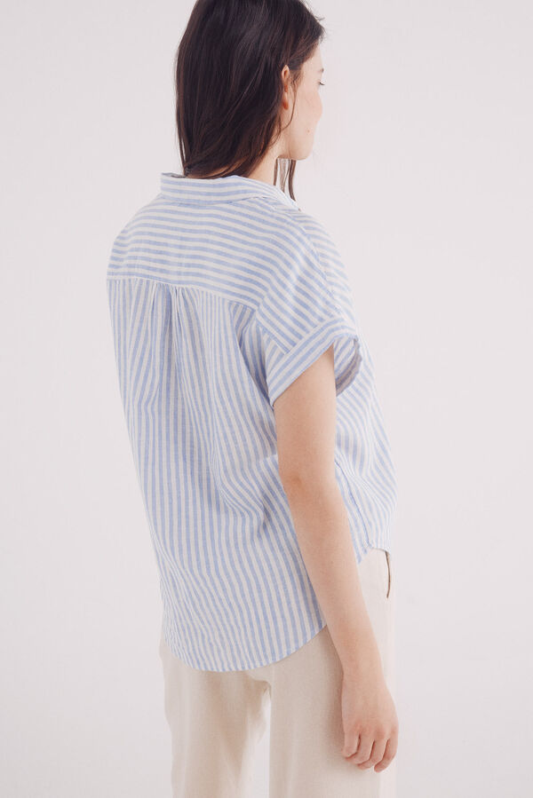 Springfield Camisa manga corta vuelta algodón lino azul