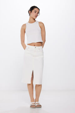 Springfield Falda midi denim blanco