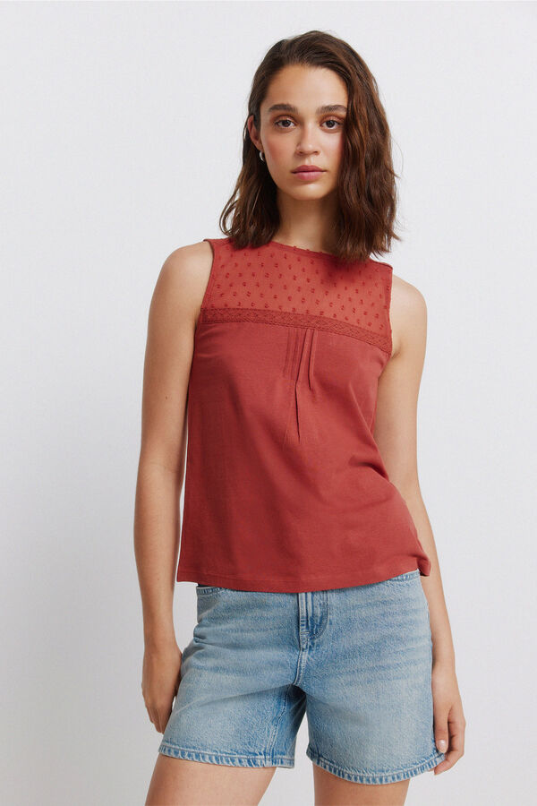 Springfield Playera de tirantes plumet&iacute; rojo