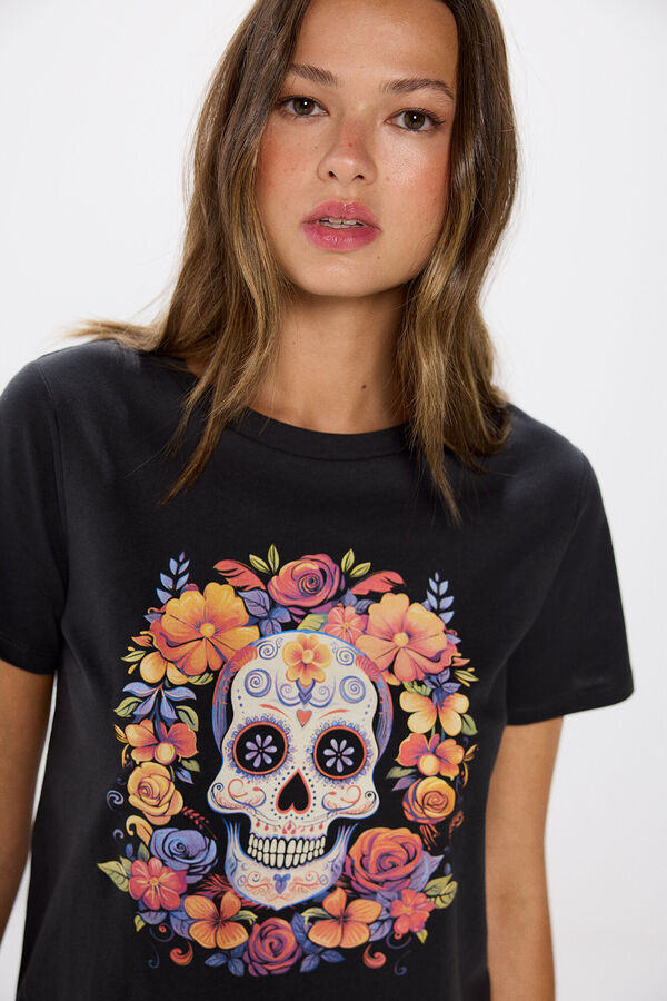 Springfield Playera gráfica "Día de muertos" gris