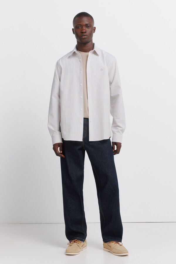 Springfield Camisa oxford a rayas sin arrugas beige