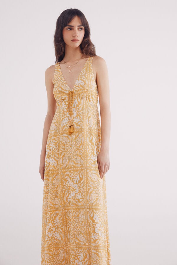 Springfield Vestido midi estampado mostaza amarillo
