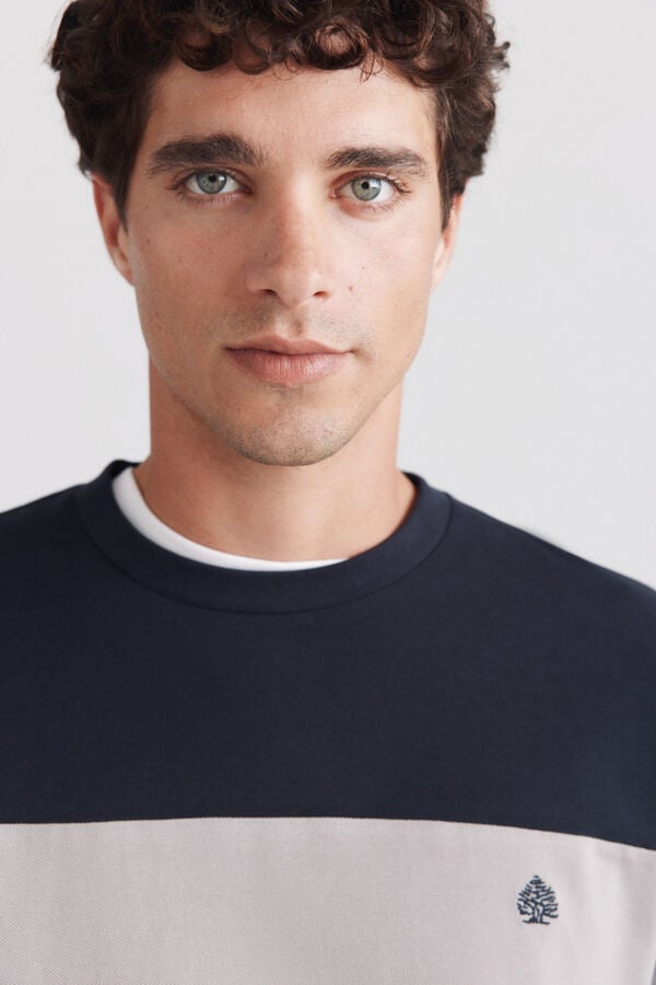 Springfield Playera piqu&eacute; manga larga bloques azul