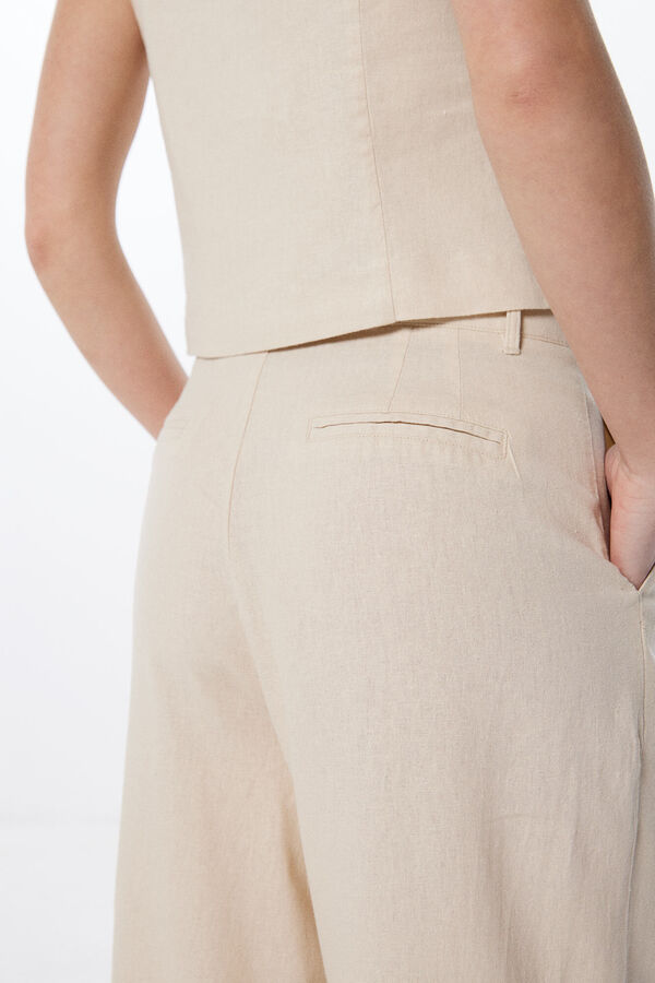 Springfield Pantalón ancho lino beige