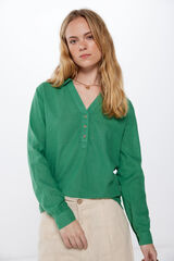 Springfield Blusa polera algodón lino verde