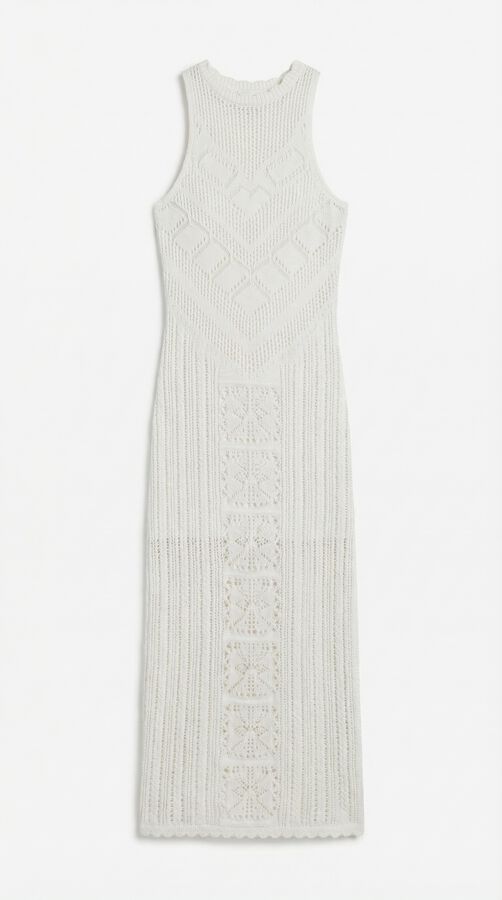 Springfield Vestido midi de punto calado blanco
