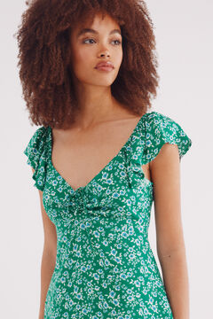 Springfield Vestido corto tirantes volantes estampado verde