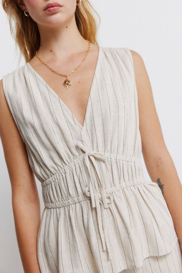 Springfield Top de lino con lazo y el&aacute;stico caf&eacute;