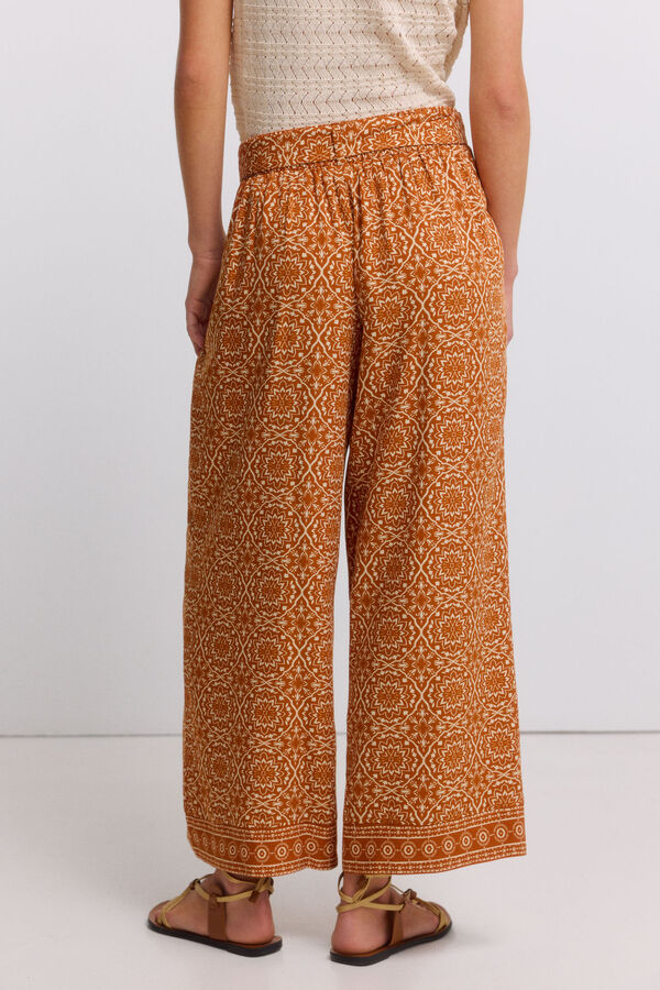 Springfield Pantal&oacute;n fluido estampado con cintur&oacute;n naranja