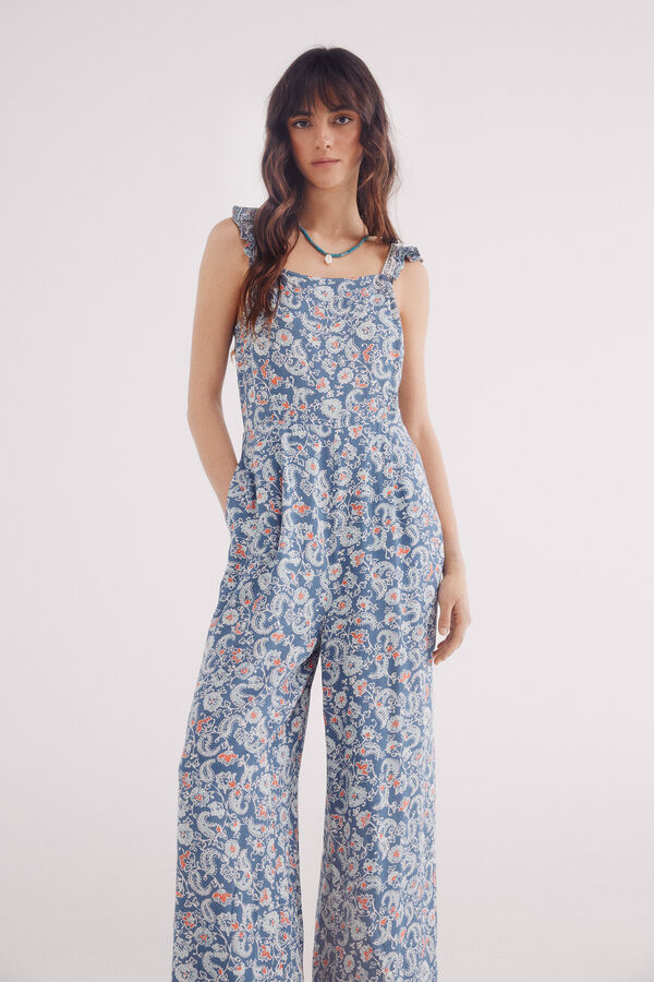 Springfield Jumpsuit largo estampado espalda cruzada verde