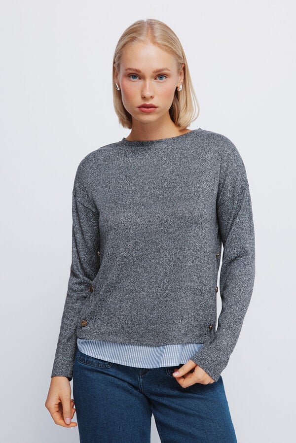 Springfield Playera combinada con botones laterales gris