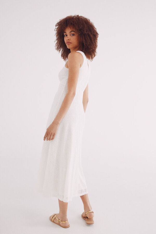 Springfield Vestido midi crochet blanco natural
