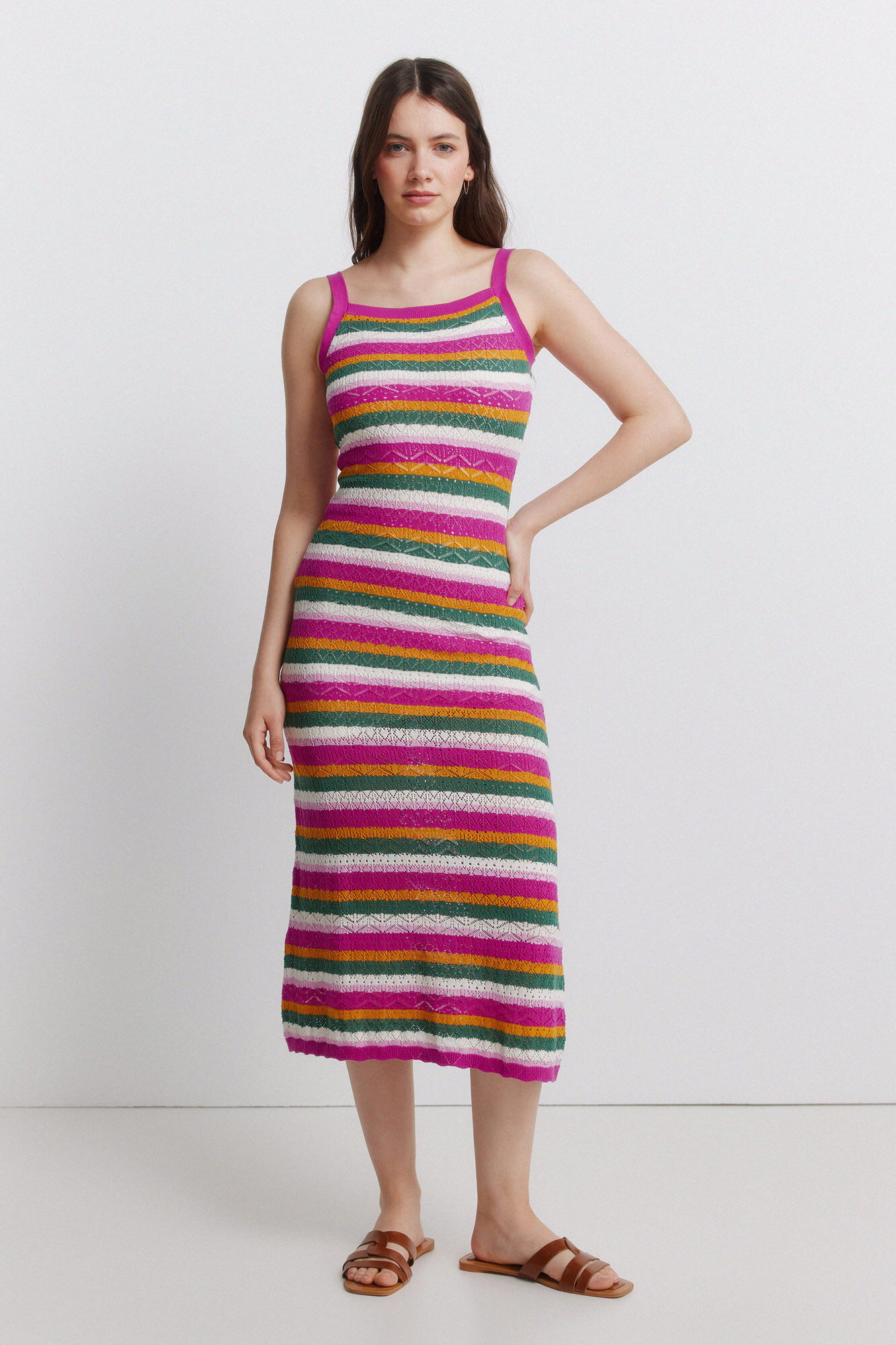 Springfield Vestido midi de tejido multicolor