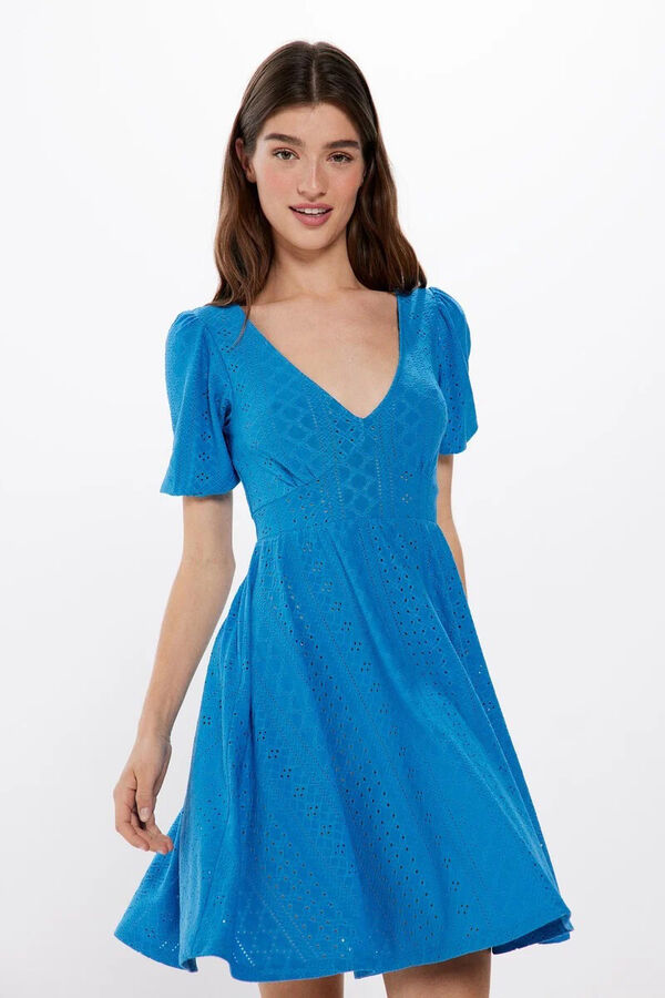 Springfield Vestido bordado suizo circular azul