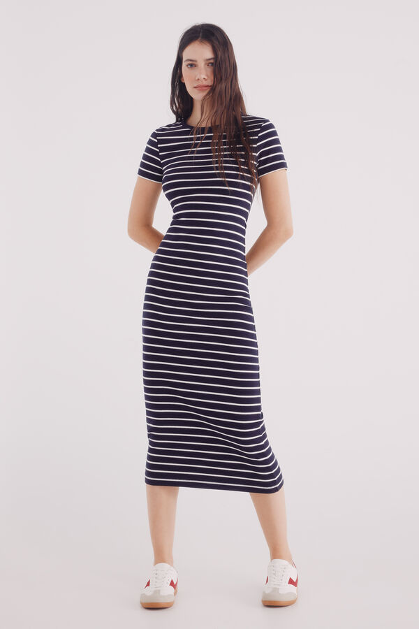 Springfield Vestido midi rayas marino