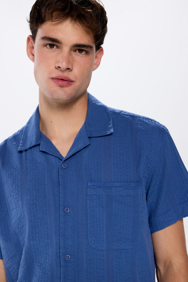 Springfield Camisa de manga corta jacquard ligera azul