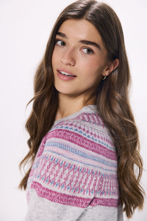 Springfield Su&eacute;ter cenefas jacquard violeta gris