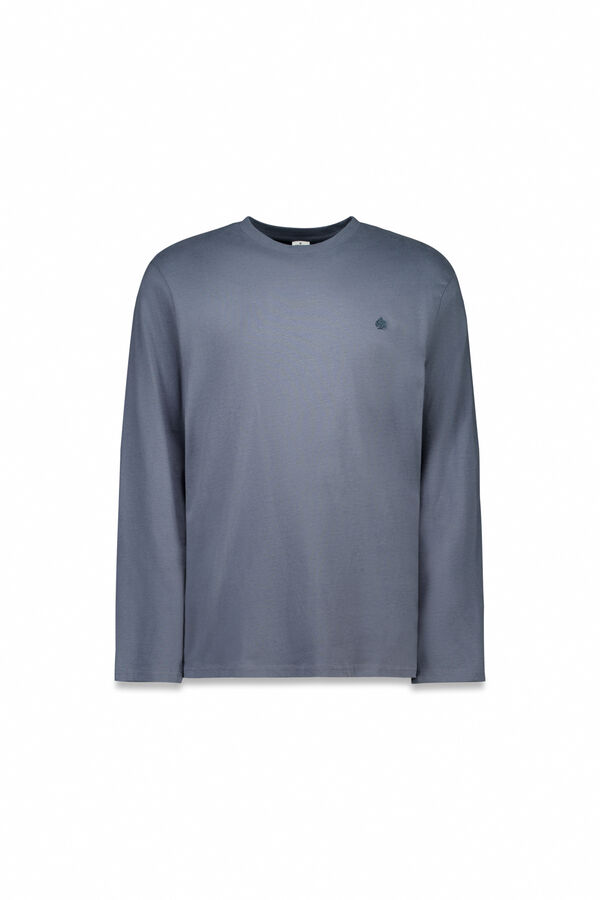 Springfield Playera básica de manga larga con acabado suave. azul tinta