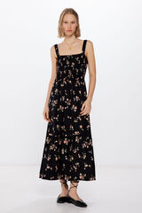 Springfield Vestido midi estampado smock negro