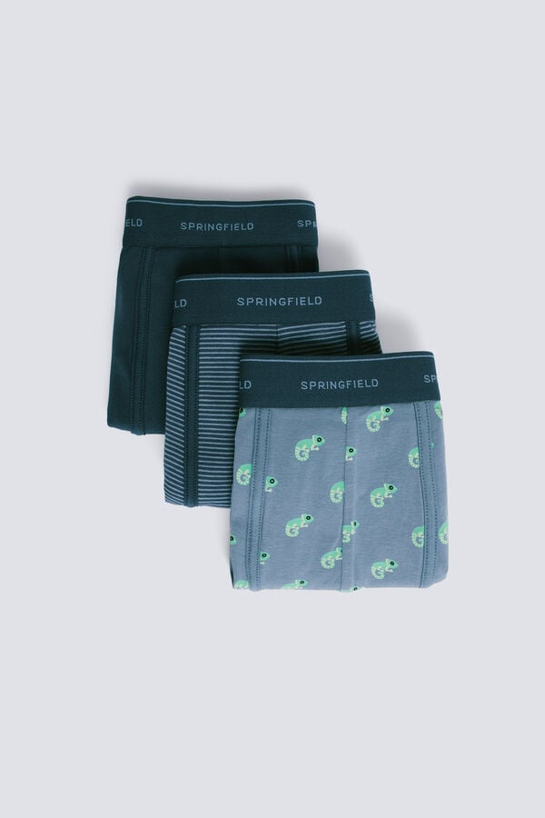 Springfield Pack 3 bóxeres camaleones y rayas azul indigo