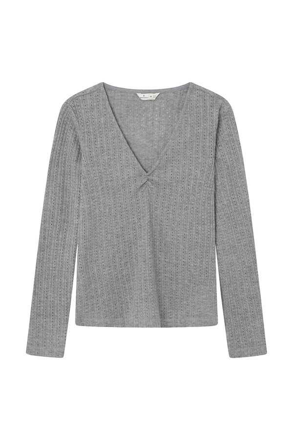 Springfield Playera escote pico frunces gris