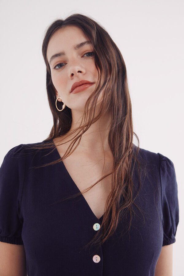 Springfield Vestido midi camisero lino azulado