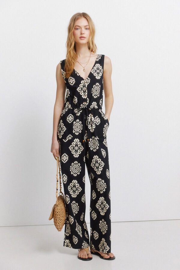 Springfield Jumpsuit sin mangas estampado negro